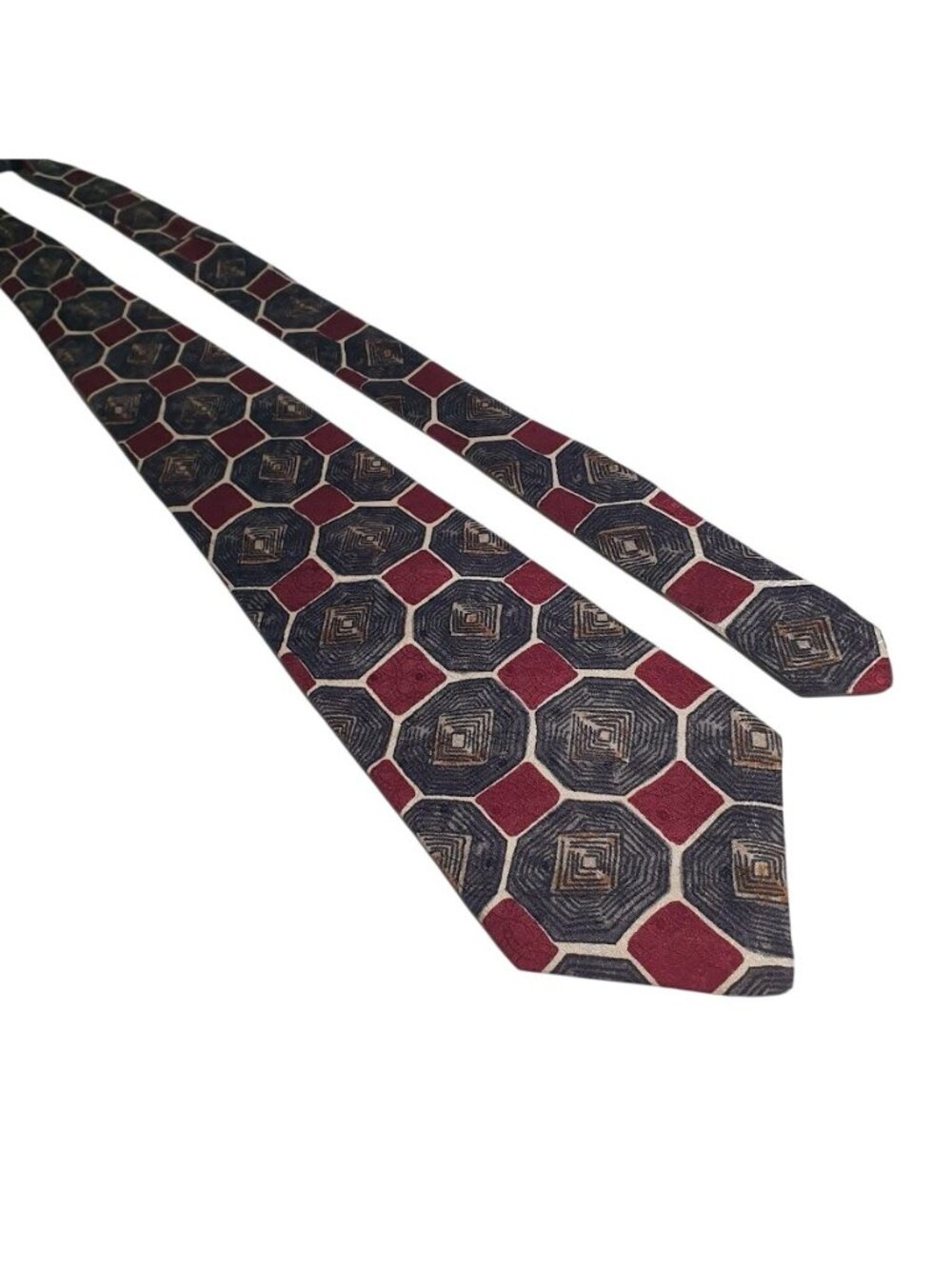Robert Talbott Studio Hexagon Geometric Burgundy Navy Silk Necktie 58 x 3.75